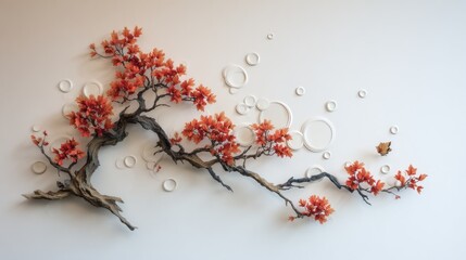 Intricate wall art featuring a stylized tree with burnt orange leaves.