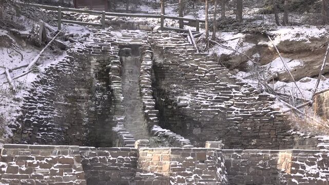 Banff Natural springs coming down mountain 4k