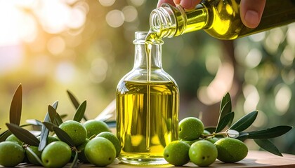 Olive oil being poured into a small bottle