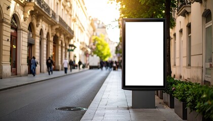 Urban street scene with blank billboard