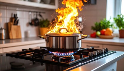 Fiery cooking mishap in a kitchen