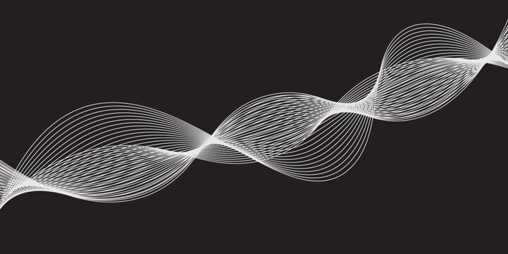 Blue digital light waves illuminate a DNA helix pattern on a black background, creating a futuristic technology concept illustration