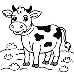 Cow cartoon line art coloring page
