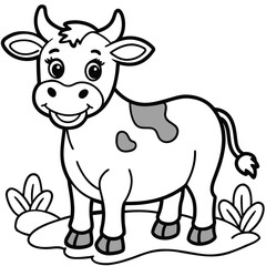 Cow cartoon line art coloring page