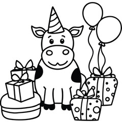 Cow cartoon line art coloring page