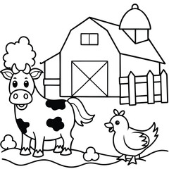 Cow cartoon line art coloring page