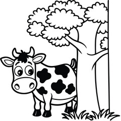 Cow cartoon line art coloring page