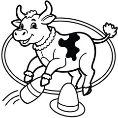 Cow cartoon line art coloring page