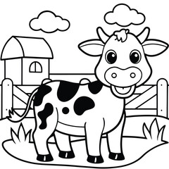 Cow cartoon line art coloring page