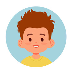 Friendly and cheerful boy avatar with messy brown hair. Perfect for school platforms, avatars, games and education visuals.