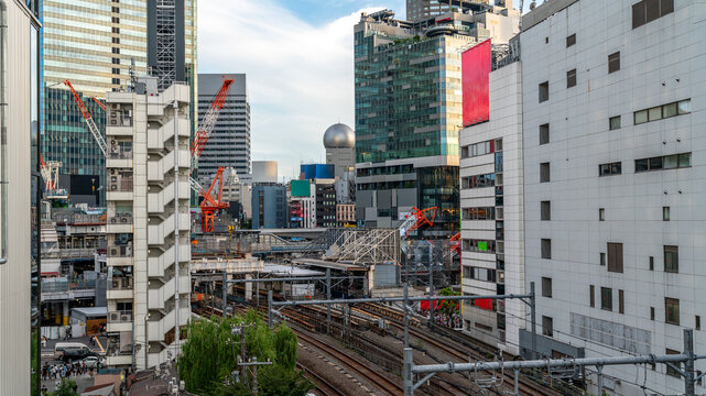 Train stopping at Shibuya train station Tokyo railway station