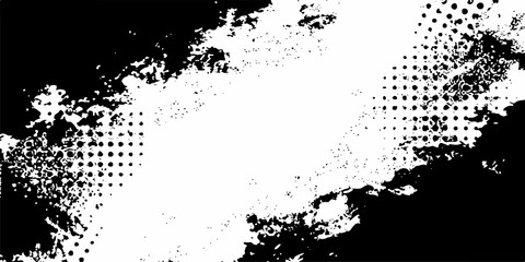 Dots halftone white and black color pattern gradient grunge texture background. Vector brush srokes texture