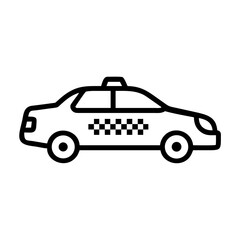 Taxi car with checkered pattern, minimalistic outline, black and white colors, transport concept