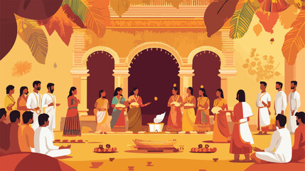Hindu Onam Harvest Festival Vector Illustration