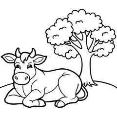 Cow cartoon line art coloring page
