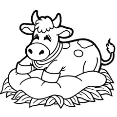 Cow cartoon line art coloring page