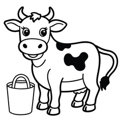 Cow cartoon line art coloring page