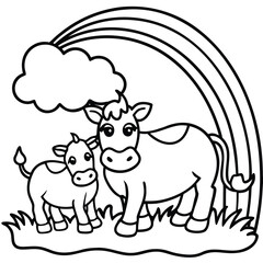 Cow cartoon line art coloring page