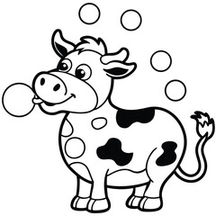 Cow cartoon line art coloring page