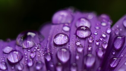 Macro photography of purple flower petals with water droplets for background images