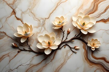Magnolia flower blossom on marble background wallpaper floral design home decor art print