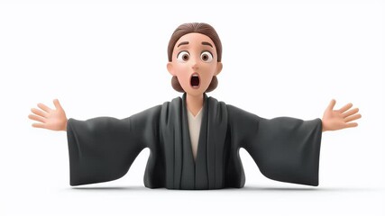 Animated Judge Character with Shocked Expression and Open Arms on White Background - Powered by Adobe
