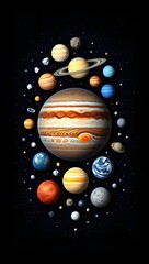 Explore the solar system planets and celestial bodies in stunning space illustration