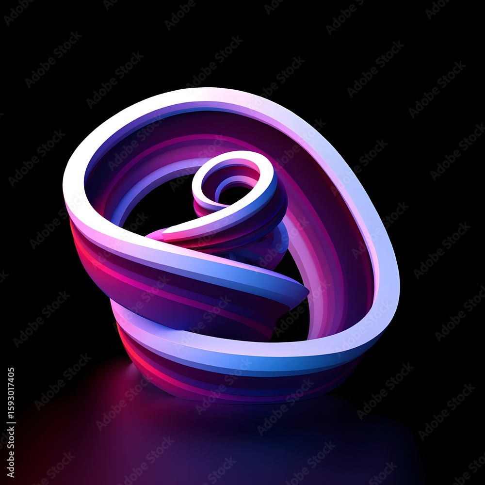 Fototapete abstract spiral shape design rendered in d with neon lighting and dark background
