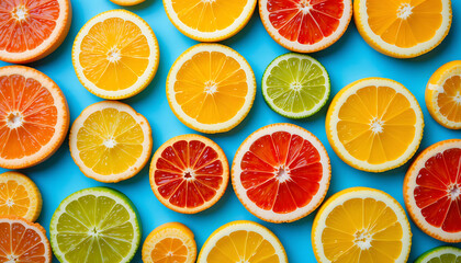 Obraz premium Vibrant Citrus Fruit Slices: A Colorful Background AI Generated