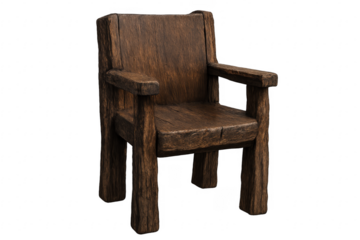 Medieval wooden chair standing on transparent background