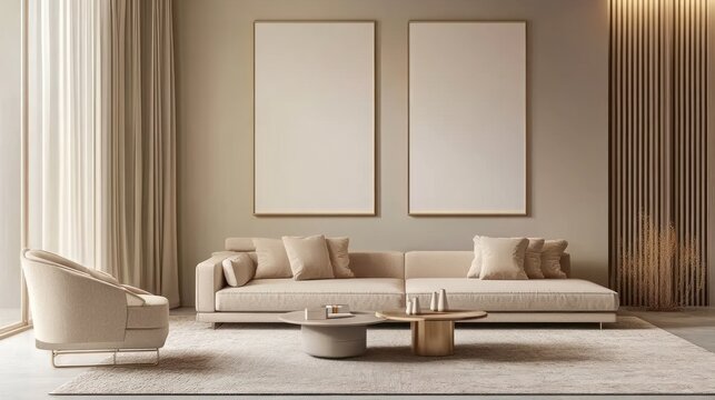 Beige modern living room interior