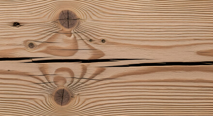 A close up of a wooden board with visible grain patterns and knots creating a natural texture detail