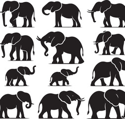 set of elephants silhouettes vector