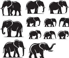 set of elephants silhouettes vector