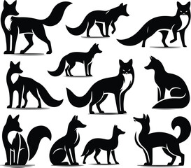set of Fox silhouettes vector illustration