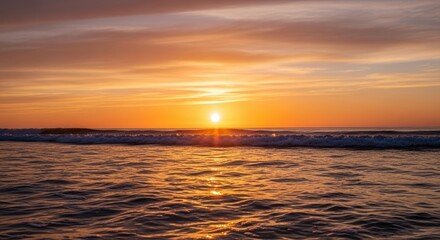 Naklejka premium Breathtaking ocean sunset with vibrant sky and gentle waves