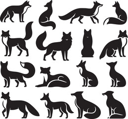 set of Fox silhouettes vector illustration