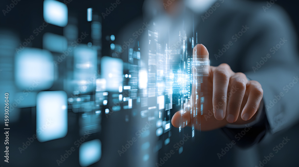 Poster big data analysed with ai technology for business analytics. getting insights from data mining, filt