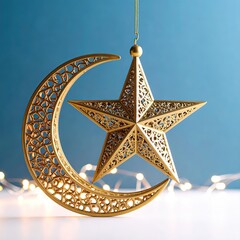 Golden Crescent and Star: Ramadan Kareem Decoration