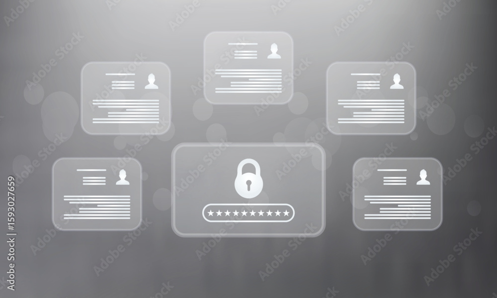 Poster flat vector login and password icons set for web design, business, and mobile technology