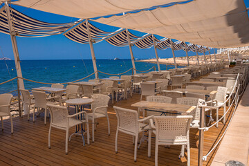 One of the cafes on the sea coast of Sant Antoni de Portmany - Ibiza, Balearic islands