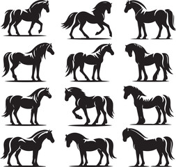 horse silhouettes vector set