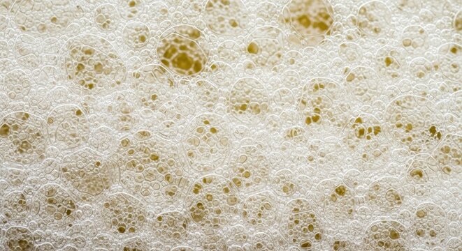 Close-up view of foam bubbles with iridescent patterns and translucent texture