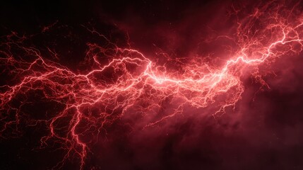 Intense crimson lightning strikes across a dark stormy sky