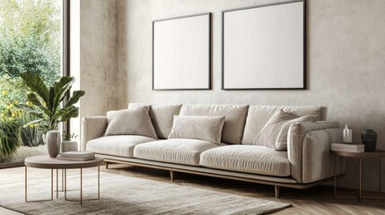 Fototapeta premium Beige living room mockup