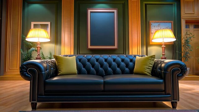 Stylish luxury room interior with Capitone sofa , cozy and luxurious home interior