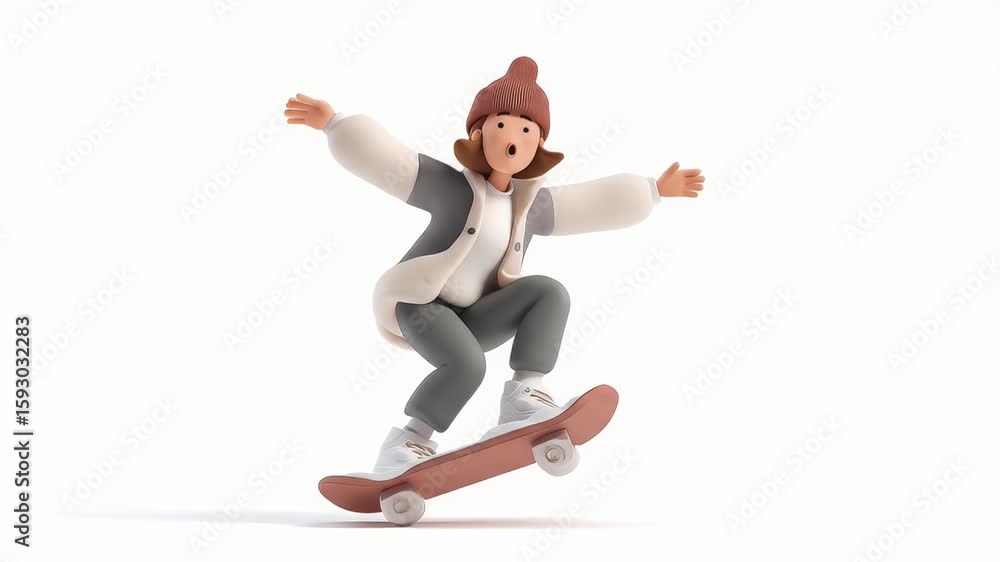 Poster animated skateboarder: dynamic 3d character performing skateboarding tricks