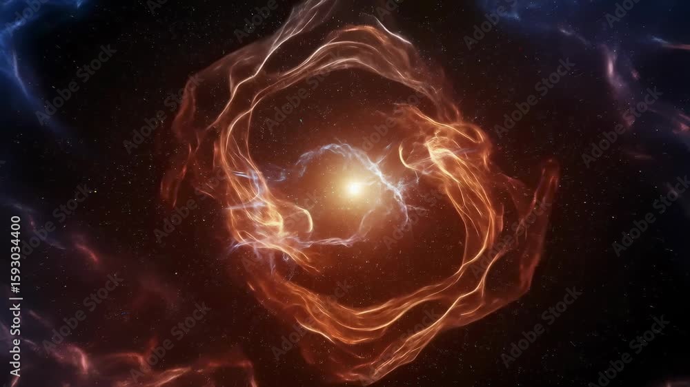 Poster cosmic gas nebula forming a unique shape in deep space with light burst, an abstract animation conce