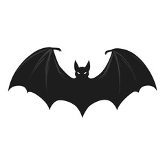 Black Bat Silhouette with Outstretched Wings on White Background