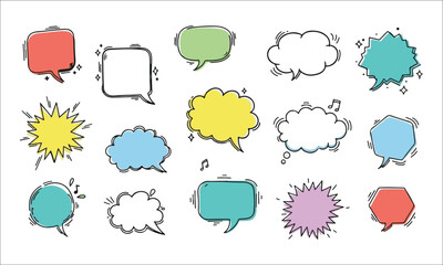 Colorful speech bubbles with various shapes thought bubbles